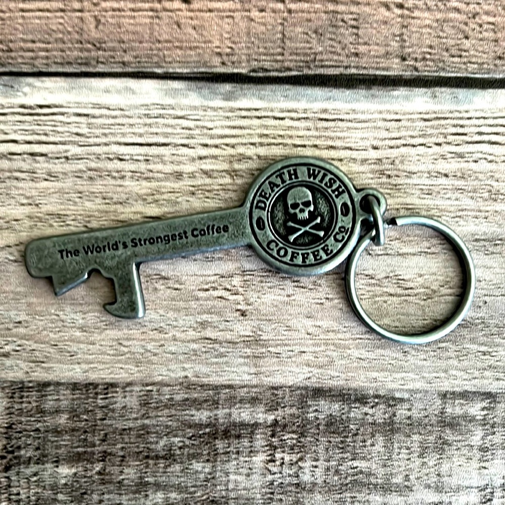 Death Wish Coffee Skeleton Keychain and Bottle Opener